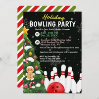 Holiday Bowling Party Xmas Tree Black Background Invitation