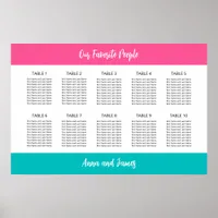 Aqua Hot Pink 10 Table Seating Chart Poster