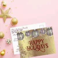 Festive Gold Christmas Baubles Happy Holidays Holiday Postcard