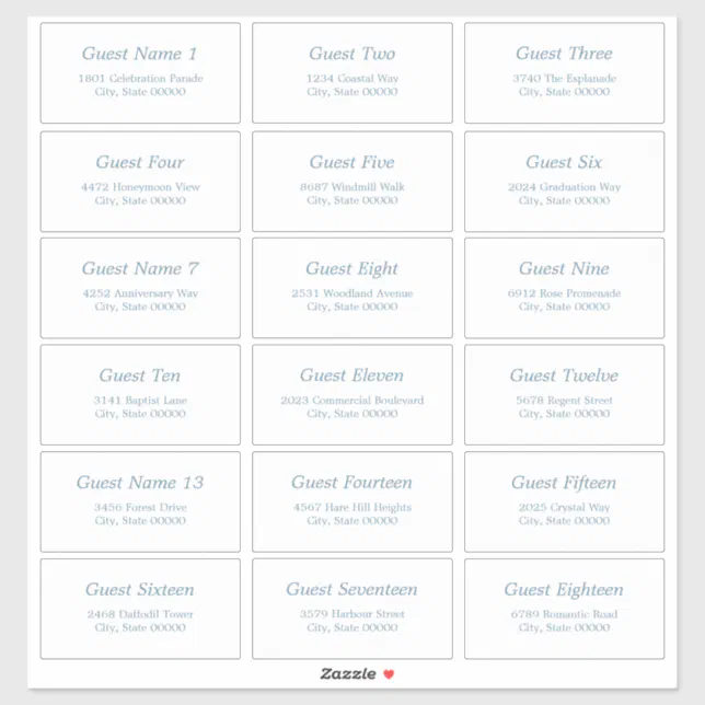 18 Guest Address Labels White Dusty Blue Sticker