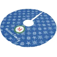 Wreath Monogram Your Name Blue & White Snowflakes Brushed Polyester Tree Skirt