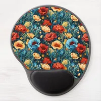 Beautiful Yellow Red Blue Flowers Botanical Print Gel Mouse Pad