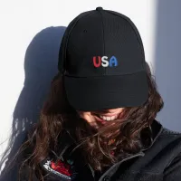 Red White and Blue USA Black Embroidered Baseball Hat