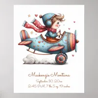 Nursery Artwork Child Flying Plane Personalized Poster