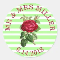 Personalized Wedding Stickers Red Rose