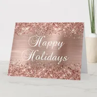 Glittery Rose Gold Foil Big Happy Holidays Card