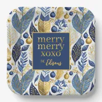 Blue Gold Christmas Merry Pattern#21 ID1009 Paper Plates