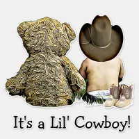 It's a Lil Cowboy Teddy bear Baby Shower Sticker