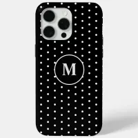 Elegant White & Black Polka Dot Initial 12 Pro Max iPhone 15 Pro Max Case