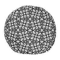 Abstract Black and White Mosaic Round Pouf