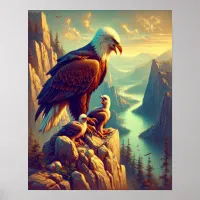 Eagle Perched on Rock With It's Babies 16x20 Poster