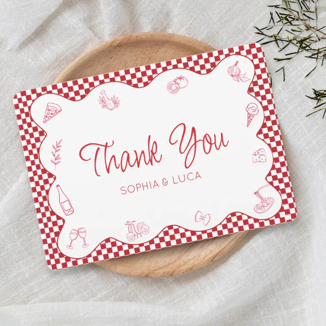 Italian-Themed Red Checkered Wedding Thank You