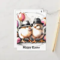 Funny Cute Vintage Easter Chicks in Hats Postcard