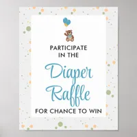 Blue Teddy Bear Cub Baby Shower Diaper Raffle Game Poster