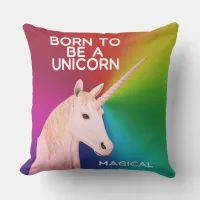 Born to Be a Unicorn Statue Head Magical Rainbow Throw Pillow