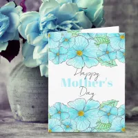 Watercolor Sky Blue Flowers Greenery Mother's Day Card