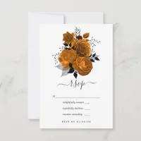 Vintage Black and Orange Halloween Floral Wedding RSVP Card