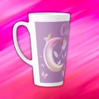 Pretty Pink- Moon, Butterfly, Floral - Monogram | Latte Mug