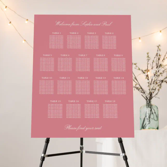 Blush Pink 18 Table Wedding Seating Chart Foam Board