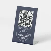 QR Code Black Menu Logo Contactless Modern Cafe Pedestal Sign