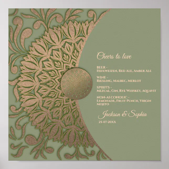 Elegant Modern Sage green & gold classic menu sign