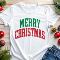 Merry Christmas Varsity Typography Tri-Blend Shirt