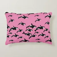 Orca Killer Whales on Girly Pink Marine Wildlife Accent Pillow