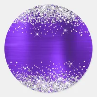 Silver Glitter Metallic Violet Purple Blank Classic Round Sticker