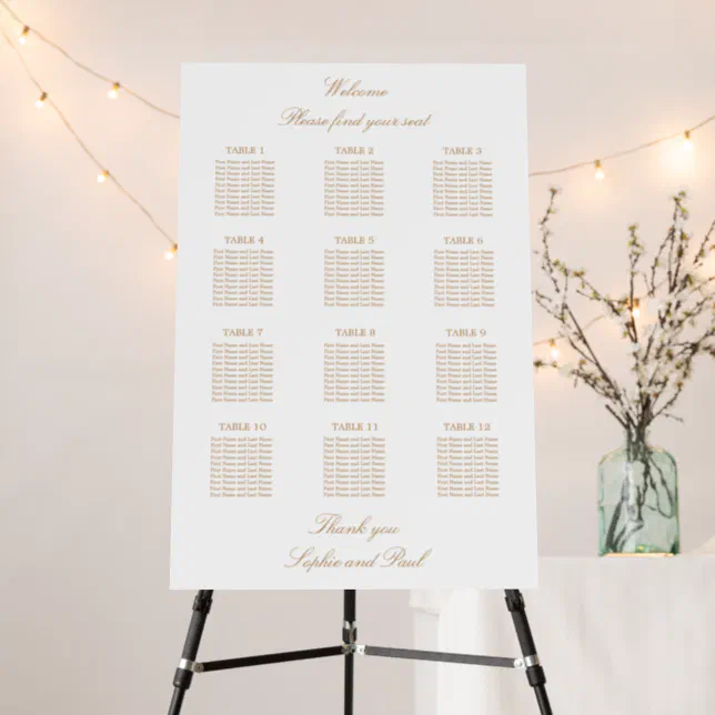 Golden Beige 12 Table Wedding Seating Chart Foam Board