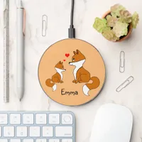 Cute foxes with hearts, hand drawn   wireless charger 