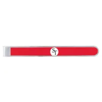 Custom Monogram Initials Red Silver Finish Tie Bar