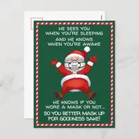 Santa Knows If You Wore A Mask Funny Christmas Holiday Postcard