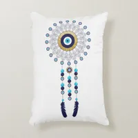 Evil Eye Mandala Dream Catcher in Blue and Gold Accent Pillow