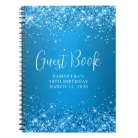 Glittery Azure Ombre 40th Birthday Guest Notebook