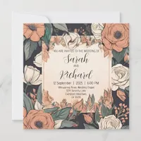 Chic Floral Design with Coral and Cream Accents Invitation