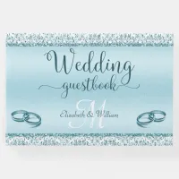 Elegant Glam Blue Damask Metallic Wedding Guest Book