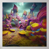 Alien Night Garden Psychedelic Lucid Dream Poster