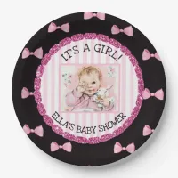 Personalized Baby Shower Paper Plates Pink Bows