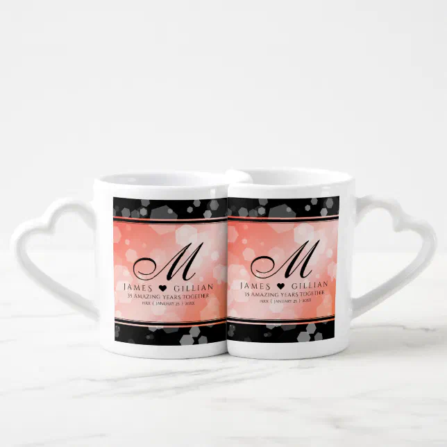 Elegant 35th Coral Wedding Anniversary Celebration Coffee Mug Set