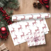 Elegant Pink Rose Gold Glitter Holiday Reindeer Wrapping Paper