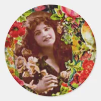 Vintage Lady Cameo in Roses Classic Round Sticker