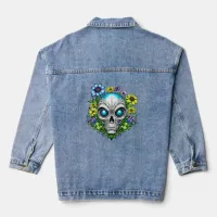 Alien Face and Flowers Ai Art Denim Jacket