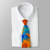 Sunny orange sunflowers with aqua blue neck tie