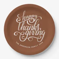 Happy Thanksgiving Modern Script Harvest Brown Paper Plates