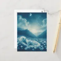 Cyanotype Sleeping Unicorn Dandelion Dreams Postcard