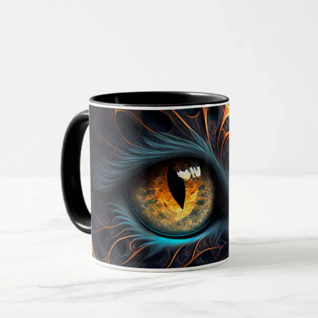 Fractal Cat Face in Black and Vibrant Colors Mug