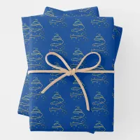 Abstract Sparkling Gold, Blue Christmas Tree Wrapping Paper Sheets