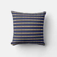 Nautical Navy Blue and Gold Striped Throw Pillow