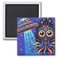 UFO and Alien Pixel Art Magnet