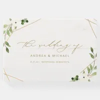 Wedding Bridal Shower Geometric Greenery Gold Guest Book